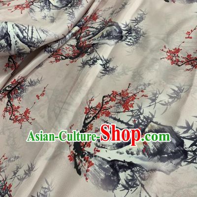 Traditional Chinese Royal Bamboo Plum Pattern Design White Brocade Silk Fabric Asian Satin Material