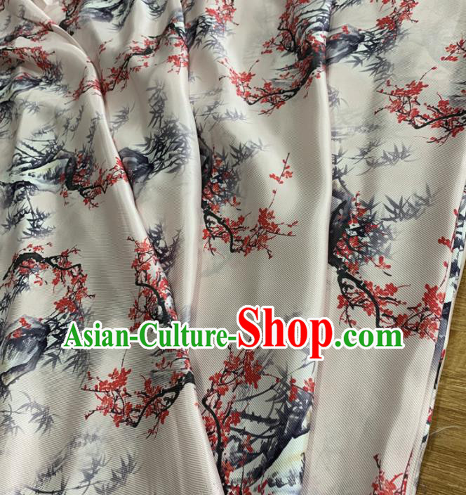 Traditional Chinese Royal Bamboo Plum Pattern Design White Brocade Silk Fabric Asian Satin Material Traditional Chinese Royal Bamboo Plum Pattern Design White Brocade Silk Fabric Asian Satin Material