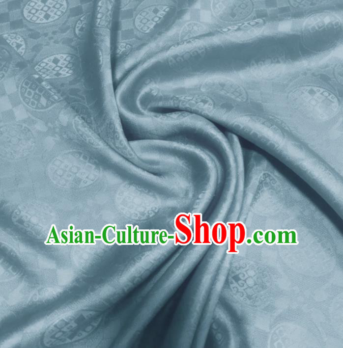 Traditional Chinese Royal Round Pattern Design Light Blue Brocade Silk Fabric Asian Satin Material Traditional Chinese Royal Round Pattern Design Light Blue Brocade Silk Fabric Asian Satin Material