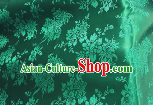 Traditional Chinese Royal Chrysanthemum Peony Pattern Design Green Brocade Silk Fabric Asian Satin Material Traditional Chinese Royal Chrysanthemum Peony Pattern Design Green Brocade Silk Fabric Asian Satin Material