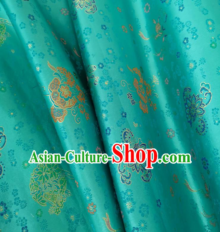 Traditional Chinese Royal Lucky Lotus Pattern Design Green Brocade Silk Fabric Asian Satin Material Traditional Chinese Royal Lucky Lotus Pattern Design Green Brocade Silk Fabric Asian Satin Material