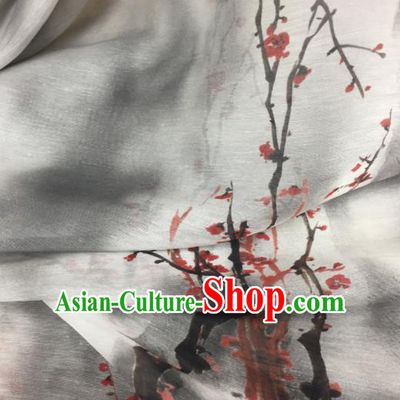 Chinese Traditional Ink Painting Plum Pattern Design Silk Fabric Brocade Asian Satin Material