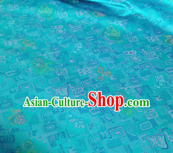 Traditional Chinese Royal Lucky Pattern Design Blue Brocade Silk Fabric Asian Satin Material