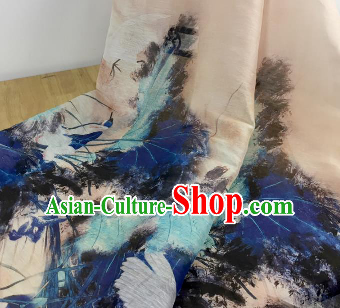 Chinese Traditional Ink Painting Lotus Pattern Design Silk Fabric Brocade Asian Satin Material Chinese Traditional Ink Painting Lotus Pattern Design Silk Fabric Brocade Asian Satin Material