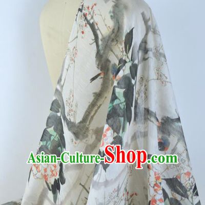 Chinese Traditional Plum Blossom Pattern Design White Silk Fabric Brocade Asian Satin Material