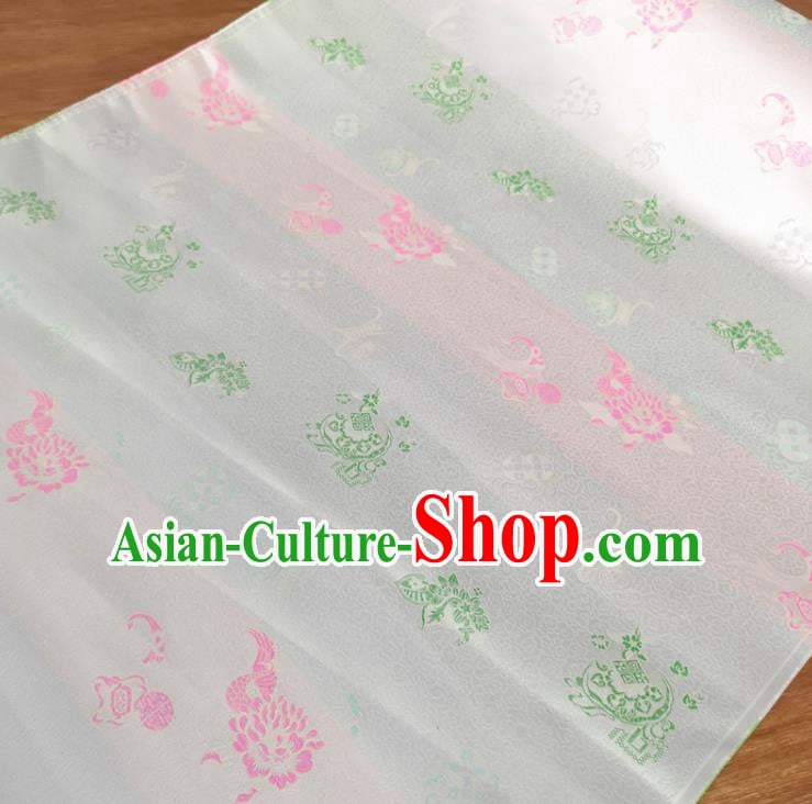 Traditional Chinese Royal Lucky Pattern Design White Brocade Silk Fabric Asian Satin Material Traditional Chinese Royal Lucky Pattern Design White Brocade Silk Fabric Asian Satin Material