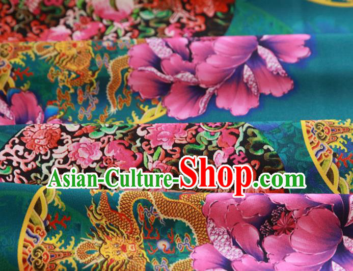 Chinese Traditional Lucky Peony Pattern Design Deep Green Satin Brocade Fabric Asian Silk Material Chinese Traditional Lucky Peony Pattern Design Deep Green Satin Brocade Fabric Asian Silk Material