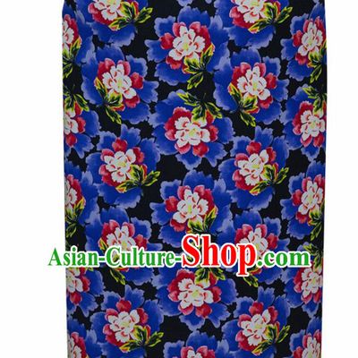Chinese Traditional Flowers Pattern Design Blue Satin Brocade Fabric Asian Silk Material