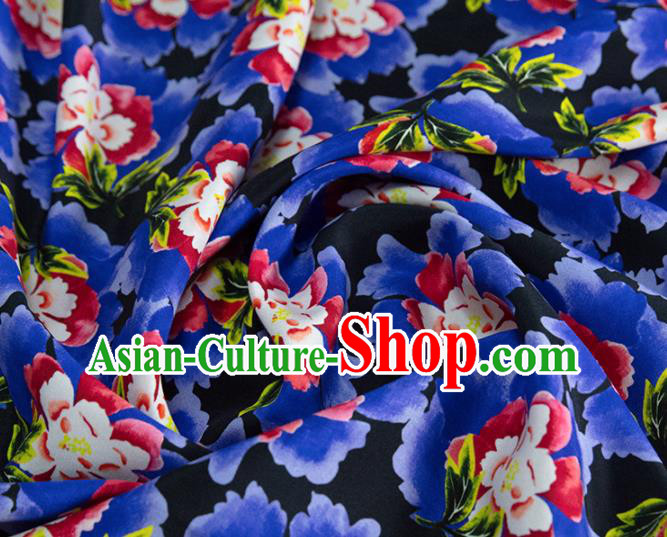 Chinese Traditional Flowers Pattern Design Blue Satin Brocade Fabric Asian Silk Material Chinese Traditional Flowers Pattern Design Blue Satin Brocade Fabric Asian Silk Material