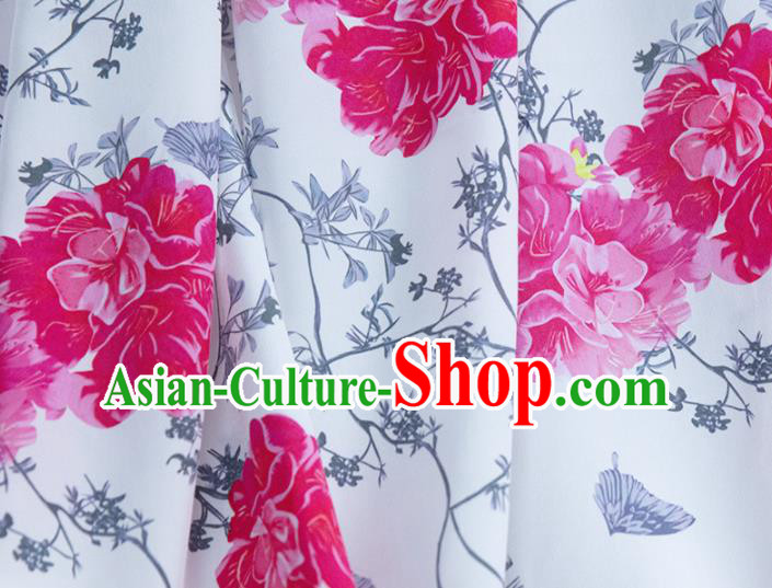 Chinese Traditional Peony Pattern Design White Satin Brocade Fabric Asian Silk Material Chinese Traditional Peony Pattern Design White Satin Brocade Fabric Asian Silk Material