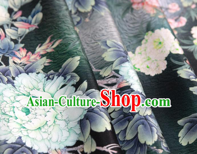 Chinese Traditional Peony Pattern Design Black Satin Brocade Fabric Asian Silk Material Chinese Traditional Peony Pattern Design Black Satin Brocade Fabric Asian Silk Material