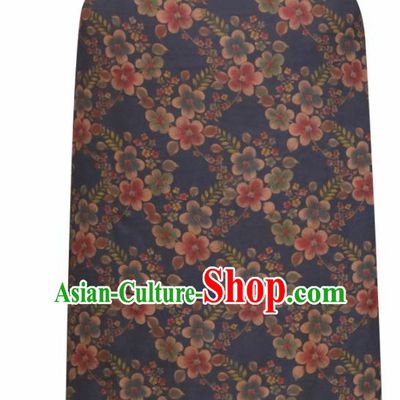 Chinese Traditional Peach Flowers Pattern Design Navy Satin Brocade Fabric Asian Silk Material