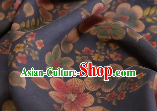 Chinese Traditional Peach Flowers Pattern Design Navy Satin Brocade Fabric Asian Silk Material Chinese Traditional Peach Flowers Pattern Design Navy Satin Brocade Fabric Asian Silk Material