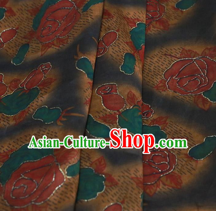 Chinese Traditional Red Roses Pattern Design Satin Brocade Fabric Asian Silk Material Chinese Traditional Red Roses Pattern Design Satin Brocade Fabric Asian Silk Material