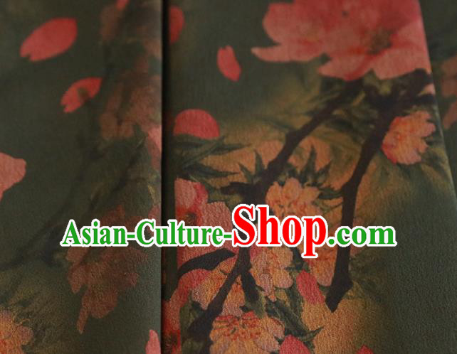 Chinese Traditional Peach Blossom Pattern Design Olive Green Satin Brocade Fabric Asian Silk Material Chinese Traditional Peach Blossom Pattern Design Olive Green Satin Brocade Fabric Asian Silk Material
