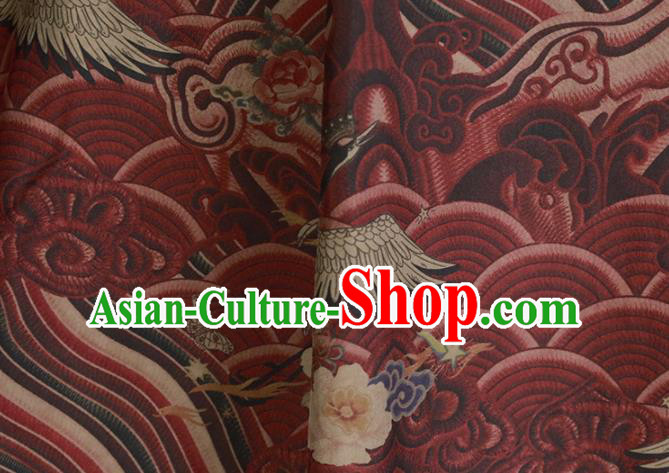 Chinese Traditional Wave Crane Pattern Design Red Satin Brocade Fabric Asian Silk Material Chinese Traditional Wave Crane Pattern Design Red Satin Brocade Fabric Asian Silk Material