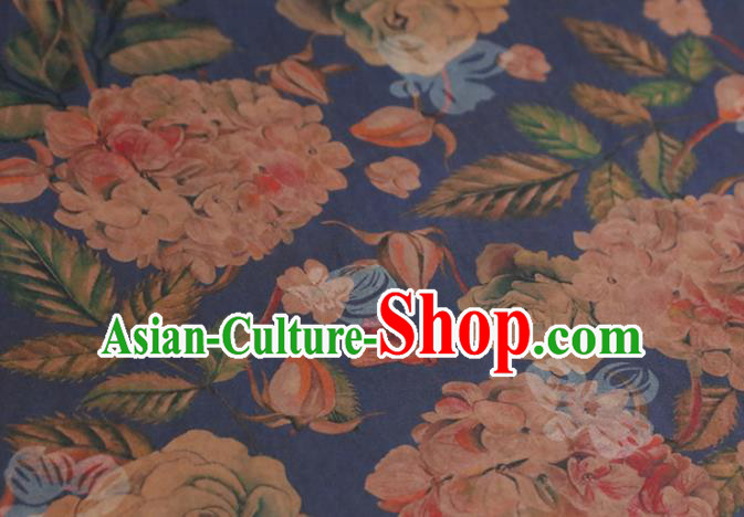 Chinese Traditional Roses Pattern Design Blue Satin Brocade Fabric Asian Silk Material Chinese Traditional Roses Pattern Design Blue Satin Brocade Fabric Asian Silk Material
