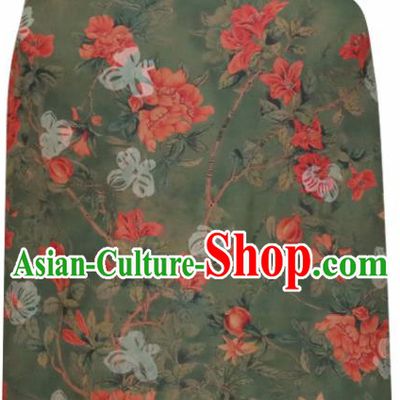 Chinese Traditional Pomegranate Flowers Pattern Design Olive Green Satin Brocade Fabric Asian Silk Material