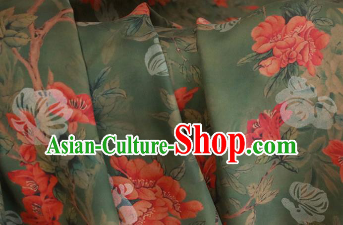Chinese Traditional Pomegranate Flowers Pattern Design Olive Green Satin Brocade Fabric Asian Silk Material Chinese Traditional Pomegranate Flowers Pattern Design Olive Green Satin Brocade Fabric Asian Silk Material