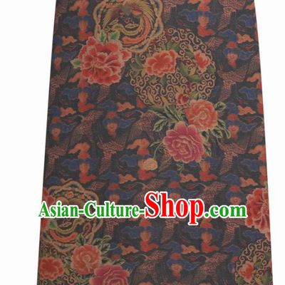 Chinese Traditional Peony Flowers Pattern Design Brown Satin Brocade Fabric Asian Silk Material