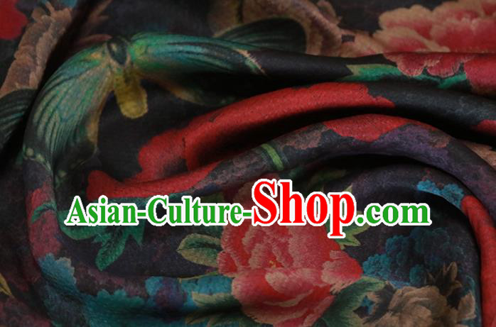 Chinese Traditional Peony Flowers Pattern Design Navy Satin Brocade Fabric Asian Silk Material Chinese Traditional Peony Flowers Pattern Design Navy Satin Brocade Fabric Asian Silk Material