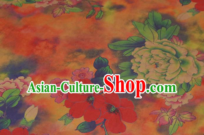 Chinese Traditional Peony Flowers Pattern Design Orange Satin Brocade Fabric Asian Silk Material Chinese Traditional Peony Flowers Pattern Design Orange Satin Brocade Fabric Asian Silk Material