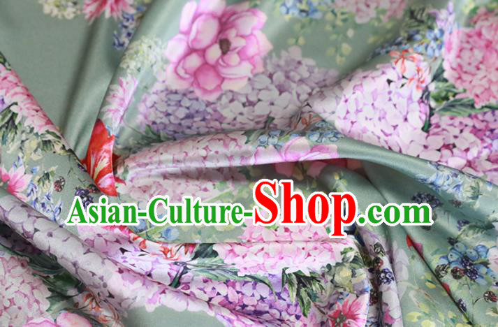 Chinese Traditional Hydrangea Pattern Design Green Satin Brocade Fabric Asian Silk Material Chinese Traditional Hydrangea Pattern Design Green Satin Brocade Fabric Asian Silk Material