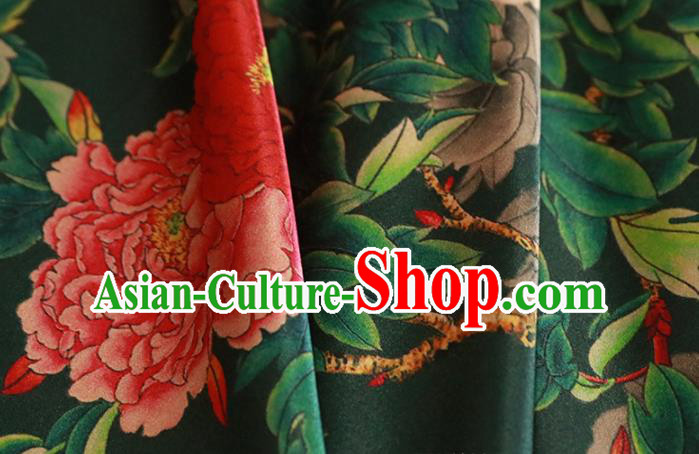 Chinese Traditional Peony Pattern Design Deep Green Satin Brocade Fabric Asian Silk Material Chinese Traditional Peony Pattern Design Deep Green Satin Brocade Fabric Asian Silk Material