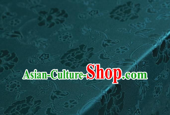 Chinese Traditional Peony Pattern Design Peacock Green Satin Brocade Fabric Asian Silk Material Chinese Traditional Peony Pattern Design Peacock Green Satin Brocade Fabric Asian Silk Material