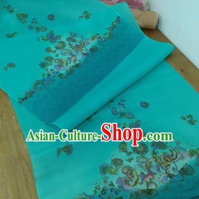 Chinese Traditional Pattern Design Blue Silk Fabric Brocade Asian Satin Material