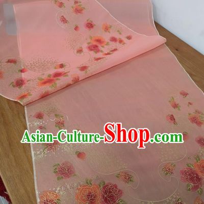 Chinese Traditional Peony Pattern Design Pink Silk Fabric Brocade Asian Satin Material