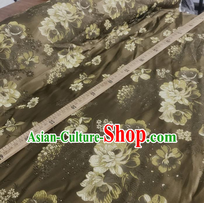 Traditional Chinese Royal Flowers Pattern Design Brown Brocade Silk Fabric Asian Satin Material Traditional Chinese Royal Flowers Pattern Design Brown Brocade Silk Fabric Asian Satin Material