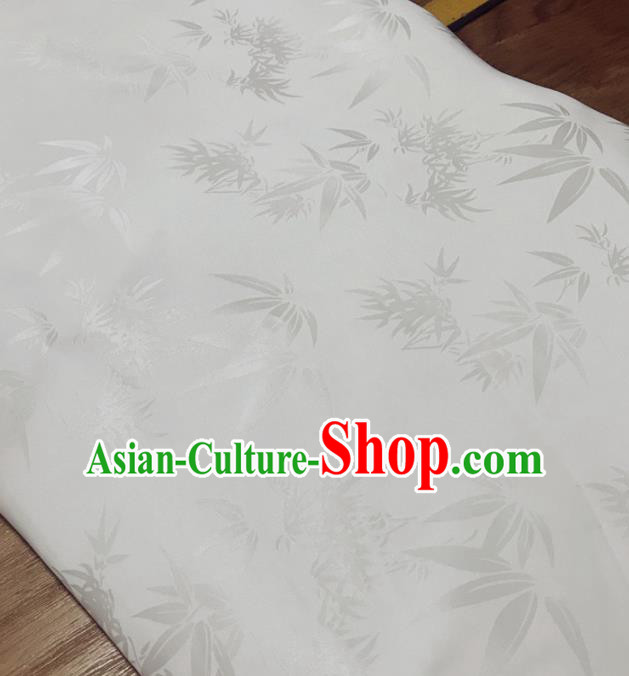 Traditional Chinese Royal Bamboo Leaf Pattern Design White Brocade Silk Fabric Asian Satin Material Traditional Chinese Royal Bamboo Leaf Pattern Design White Brocade Silk Fabric Asian Satin Material