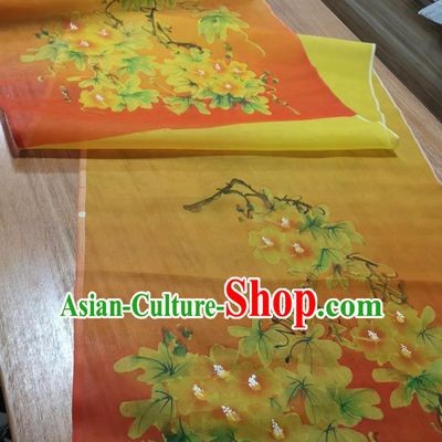 Chinese Traditional Peach Blossom Pattern Design Orange Silk Fabric Brocade Asian Satin Material