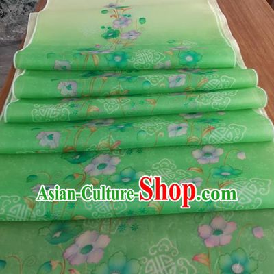 Chinese Traditional Peach Blossom Pattern Design Green Silk Fabric Brocade Asian Satin Material
