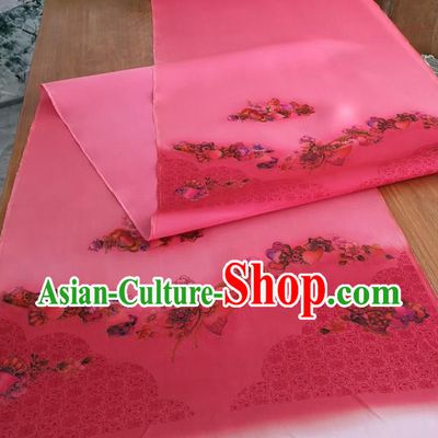 Chinese Traditional Butterfly Pattern Design Rosy Silk Fabric Brocade Asian Satin Material
