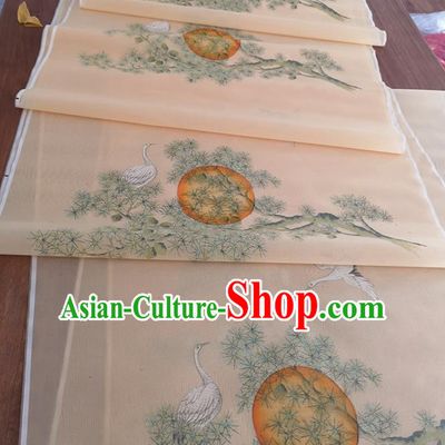 Chinese Traditional Crane Pattern Design Orange Silk Fabric Brocade Asian Satin Material