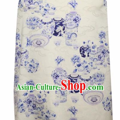 Chinese Traditional Vases Pattern Design White Satin Brocade Fabric Asian Silk Material