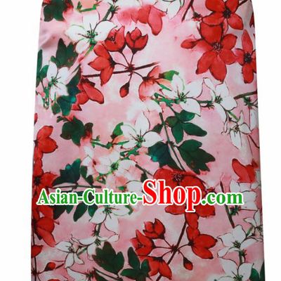 Chinese Traditional Peach Blossom Pattern Design Pink Satin Brocade Fabric Asian Silk Material