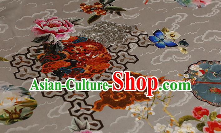 Chinese Traditional Peony Pattern Design Wedding Grey Satin Brocade Fabric Asian Silk Material Chinese Traditional Peony Pattern Design Wedding Grey Satin Brocade Fabric Asian Silk Material