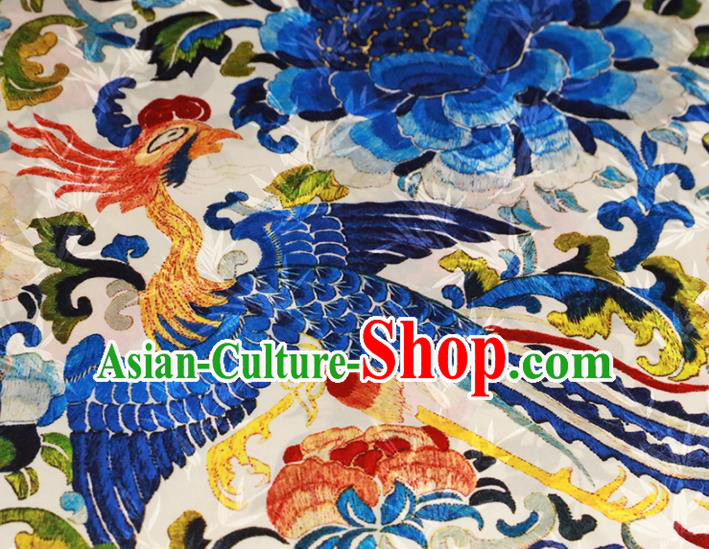 Chinese Traditional Phoenix Peony Pattern Design Wedding White Satin Brocade Fabric Asian Silk Material Chinese Traditional Phoenix Peony Pattern Design Wedding White Satin Brocade Fabric Asian Silk Material