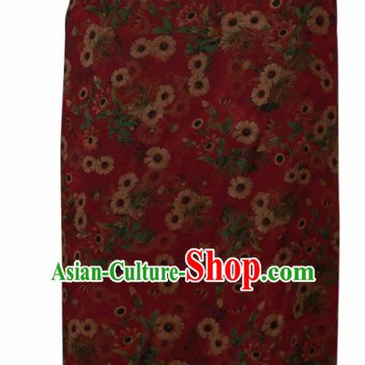 Chinese Traditional Daisy Pattern Design Cheongsam Wine Red Satin Brocade Fabric Asian Silk Material