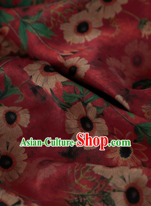 Chinese Traditional Daisy Pattern Design Cheongsam Wine Red Satin Brocade Fabric Asian Silk Material Chinese Traditional Daisy Pattern Design Cheongsam Wine Red Satin Brocade Fabric Asian Silk Material