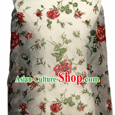Chinese Traditional Roses Pattern Design Cheongsam White Satin Brocade Fabric Asian Silk Material