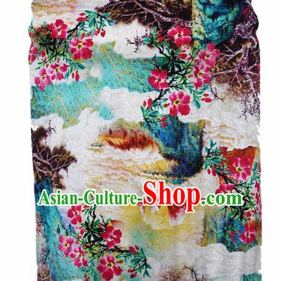 Chinese Traditional Peach Blossom Pattern Design Cheongsam Satin Brocade Fabric Asian Silk Material