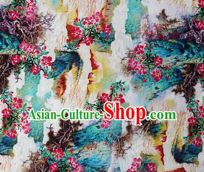 Chinese Traditional Peach Blossom Pattern Design Cheongsam Satin Brocade Fabric Asian Silk Material Chinese Traditional Peach Blossom Pattern Design Cheongsam Satin Brocade Fabric Asian Silk Material