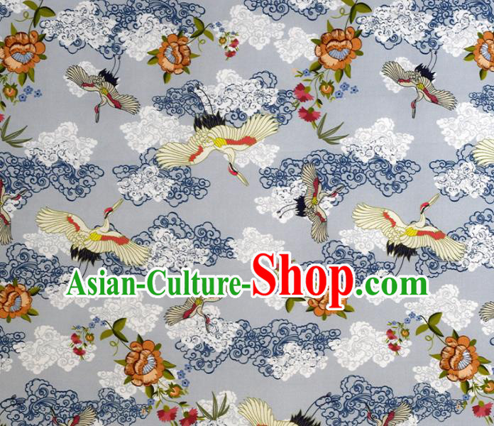 Chinese Traditional Cloud Crane Pattern Design Cheongsam Grey Satin Brocade Fabric Asian Silk Material Chinese Traditional Cloud Crane Pattern Design Cheongsam Grey Satin Brocade Fabric Asian Silk Material