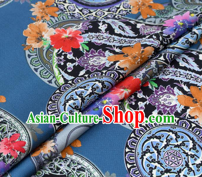 Chinese Traditional Pattern Design Cheongsam Blue Satin Brocade Fabric Asian Silk Material Chinese Traditional Pattern Design Cheongsam Blue Satin Brocade Fabric Asian Silk Material
