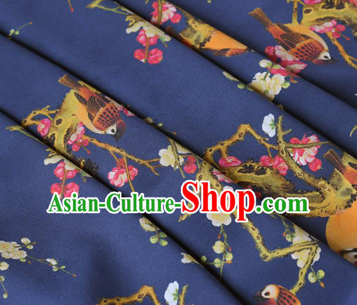Chinese Traditional Plum Birds Pattern Design Cheongsam Navy Satin Brocade Fabric Asian Silk Material Chinese Traditional Plum Birds Pattern Design Cheongsam Navy Satin Brocade Fabric Asian Silk Material