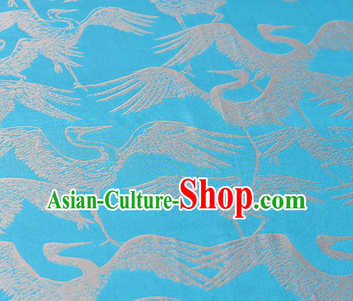 Chinese Traditional Cranes Pattern Design Cheongsam Blue Satin Brocade Fabric Asian Silk Material Chinese Traditional Cranes Pattern Design Cheongsam Blue Satin Brocade Fabric Asian Silk Material